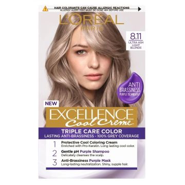 Loreal Paris Excellence Cool Creme Трайна крем боя за коса в студени нюанси, 8.11 Ultra Ash Light Blonde
