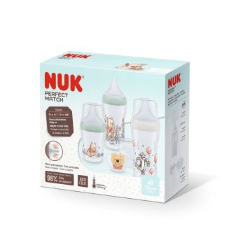 Nuk Perfect Match Temperature Control Комплект шишета за хранене за деца от 0 до 3 месеца, 4 части, Мечо Пух, Тигър