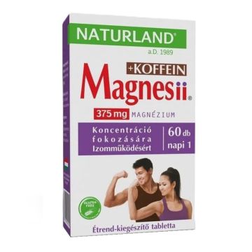 Магнезий 187.5 mg и Кофеин 50 mg за енергия и мускулен тонус х60 таблетки Naturland