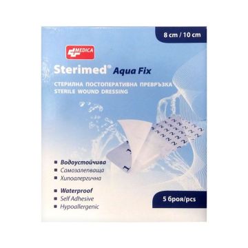 Medica Sterimed Aqua Fix Стерилна водоустойчива постоперативна превръзка 8/10 см х5 броя