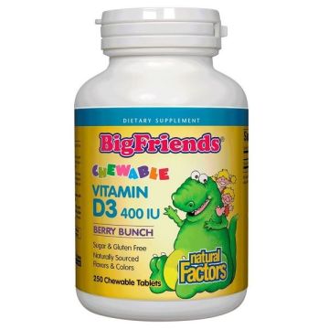 BigFriends Витамин D3 за деца, с плодов вкус 400IU х250 дъвчащи таблетки Natural Factors