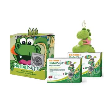 Dr. Theiss Комплект HerbalSept Kids Имун близалки 2х6 броя и Плюшена играчка Дино