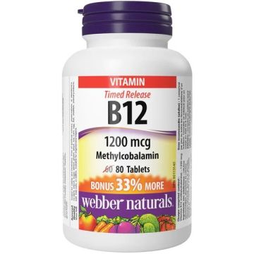 Витамин В12 Метилкобаламин 1200 mcg х80 таблетки със забавено освобождаване Webber Naturals