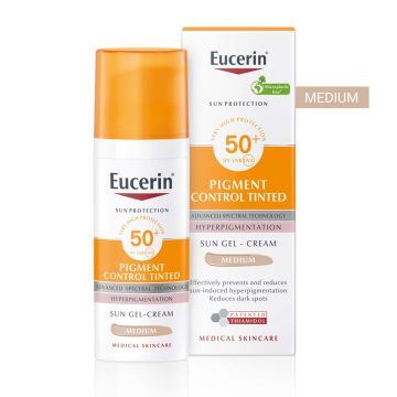 Eucerin Sun Pigment Control Оцветен слънцезащитен гел-крем за лице SPF50+ x50 мл, Тъмен нюанс