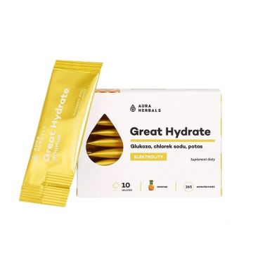 Great Hydrate Електролитен баланс и бърза хидратация, с вкус на ананас х10 сашета Aura Herbals