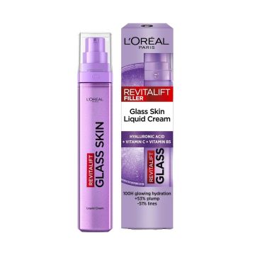 Loreal Revitalift Filler Glass Skin Течен крем за лице с хиалурон, витамин C и витамин B5 х50 мл