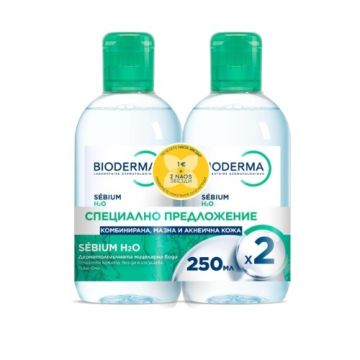 Bioderma Sebium H2O Почистваща мицеларна вода за лице за мазна кожа 2х250 мл