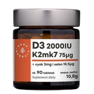 Витамин D3 25 µg + K2 MK-7 37.5 µg х90 таблетки Aura Herbals